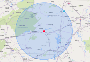 Service area is a fifty mile radius of Hickory North Carolina